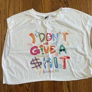 Don't Give A $hit Gym Oversized Sleeveless Tee Shein White Size Small